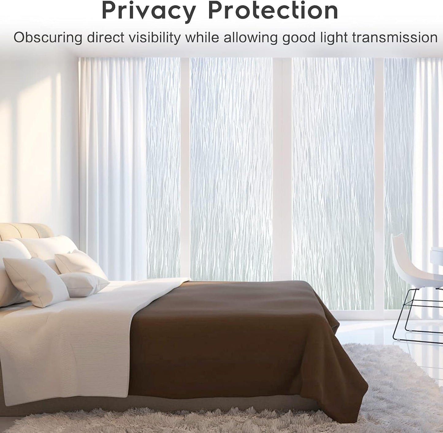 Window Privacy Film Frosted Glass Window Film Removable Window Vinyl Door Window Coverings UV Blocking Self Static Cling Non-Adhesive Window Clings Sticker for Home Decor, 35.4" X 118.1"