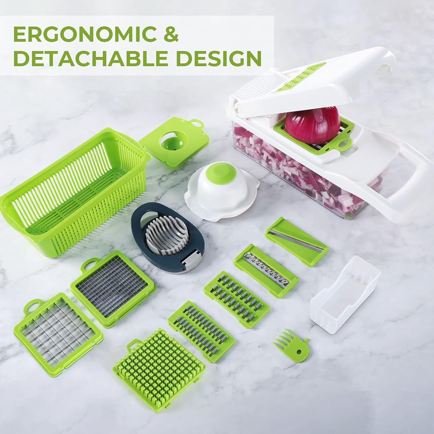 Vegetable Chopper - Onion Chopper - Multifunctional 15 in 1 Professional Food Chopper - Dicer Cutter - Kitchen Veggie Chopper with Container - Egg Slicer